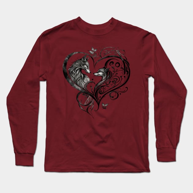 Fox and Wolf Heart Swirl Long Sleeve T-Shirt by A.Artistries